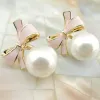 Orecchini Jiofree Corea in stile Clip su orecchino nessun trafitto per donne simulato perle con bowknot bianco rosa senza folle