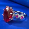 Cluster Rings Vintage 8CT Ruby Diamond Ring Real 925 Sterling Silver Party Wedding Band för kvinnor Bridal Engagement Smycken