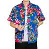 Chemises décontractées pour hommes Chemise vintage de style chinois floral pour collier de support manche courte avec bouton de motif de fleur Plaquette