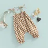 One-Pieces Infant Baby Girls Casual Jumpsuit, Brown Checkerboard Plaid Pattern Sleeveless Tieup Strap Romper