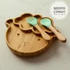 Tees 3st Baby Woode Feeding Dinner Plate With Sug Cup Kids Bamboo Soild Food Feeding Learning Dish Table Baby Baby grejer