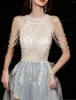 Party Dresses Vkiss A-Line Bridesmaid Dress Jewel Neck Half Sleeve Elegant golvlängd Tulle med applikationer Robe Demoiselle D Honneur Femme