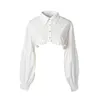 Blans des femmes Femmes Puff Button à manches longues Up Crop-top Top Trim Decorative Faux Collier