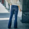 Frauen Jeans Lange Denimhose Retro Flared Saum hohe Taille mit schlankem Fit Multi -Taschen Feste Farbe für Streetwear