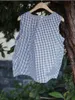 Women's Tanks Coton Linen Women Vest 2024 Summer Sleeveless Tank Top Plaid Fashion Lady Female YoYiKamomo