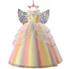 Définit la fête d'anniversaire de nouveau pour enfants Unicorn imprimer en dentelle patchwork robe fille fille bébé robe de broderie