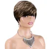 Destaque curto Pixie Human Hair peruca brasileiro None Wigs Front Wigs for Women ombre Blonde Slick Back Machine Made Wig