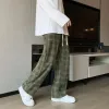 Pants Men Pants Autumn Corduroy Casual Pants Checked Loose Wide Leg Pants Streetwear Harajuku Elastic Waist Hip HopStraight Trousers