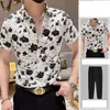 Suisses de survêtement masculines Vêtements d'été bouton de remin-down fleur fleur à manches courtes T-shirt zipper solides de taille haute de taille pantalon