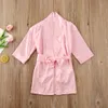 1-6Y Kids Baby Girls Silk Satin Pajamas Sleepwear Bathrobe Long Sleeve Solid Children Pyjamas Nightwear Summer Autumn 240410