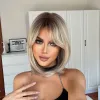 Wigs easihair коричневый корень ombre blonde синтетические парики средней длины натуральные волосы для женщин косплей с теплостойким париком челкой