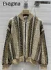 Vestes pour femmes Evagina Designer Rayway Spring Automne Vintage Striped Sequins Tricoting Veste Collier Collier Lant Lanterne Verbe