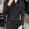 Camisa de vestido masculino camisa e blusa roupas formais negócios listrado masculino top white designer elegante botão Ásia de alta qualidade xxl coreano