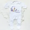 Tek parça benim ilk Ramazan Bebek Babyggrow Sleepsuit Uzun Kollu Bebek Kız Sleepsuit Baskı Mürettebat Boyun Romper 1. Ramazan Bebekler Giysileri