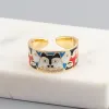 Groupes 2021 Nouveaux anneaux d'œil coloré pour les femmes blanches CZ émaillé à la main charmant chat unique bijoux de mode à la mode à la mode
