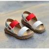 Sandals New Childrens Sandals Fashion Genuine Leather Mixed Color Princess Shoes Party Show Girls Sandals Size 26-36 240423