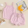 Kledingsets zomer pasgeboren babymeisje solide kleur dambord print Camisole drawstring shorts set baby peuter kleding casual outfits