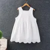 Women's Blouses Women Sweet Hollow Embroidery Cotton Linen Sleeveless Blouse Loose Solid Color Vest