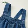 Calça amila bebê macacão calça 2022 outono novo material respirável calça jeans para meninos e meninas azu