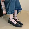 Casual Shoes Zookerlin Woman British Style Chunky Heels Pumps Pumps Puste klamry niskie obcasy Sandały Vintage Spring Summer 2024