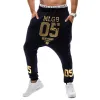 Pantaloni Nuovi 2021 Spring Autumn Casual Casual Basso Crotch Hip Hop Piede Pants Streetwear Street Dance Gold Numero di pantaloni stampati uomini