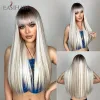 Peruki Easihair długie srebro z blondynką Podświetl syntetyczne peruki dla kobiet proste z grzywką naturalne peruki Cosplay Hair odporny na ciepło
