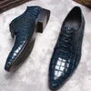 Chaussures habillées hommes Oxford Brogue Véritage en cuir noir bleu bleu classique de style aile à lacets.