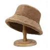 Basker mjuk vinter plysch varm hink hatt för kvinnor tjej solid färg FORDABLE Bred BRIM Panama Cap Outdoor Windproof Tour Basin Hats