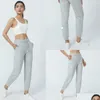 Yoga-outfit LU-1027 Dames High Rise Relaxed Jogger Autumn Winter Fleece Pants D Rope Sport Pure Cotton Bundel voet Drop levering buiten OT8Q2