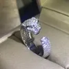 Anneaux de Saturn Sterling Jewelry Silver S925 Diamond Green Eyed Leopard Head 18K Rose Gol Open Ring Femme Femme 240420