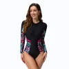 Suits Europe, America, Middle East printed swimwear, women's one piece long sleeved zippered surfing suit, new diving suit, conservati