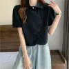 Skjorta sommar ny kinesisk stil kvinnliga skjortor elegant vintage cheongsam spänne blusar mode stativ krage korta ärmskörd tops