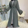 Etniska kläder muslimska kofta abayas snörning klänningar för kvinnor vanligt pärlast öppna abaya kläder casual robe femme caftan islam