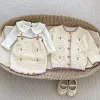 セット秋の春の新生児の女の子の服セット長袖のニット花刺繍カーディガンコートジャンプスーツの子供の服