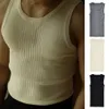 Men Summer Vest Sleeveless Roun Neck Slim Fit Ribbed Knitted Elastic Breathable Casual Activewear Workout Fitness Gym Tank Top 240415