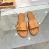 With Box Women Marcie Leather Slippers Gold-toned Buckle Calfskin Sole Slide Flats Slip-on Mule Comfortable Daily Lady Walking Sandals Size 35-43