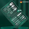 Kits Green 9 PCS Manicure Set With Leather Case Professional Foot and Face Care Tool Kits Rostfritt stål Nagel Clipper Set gåva