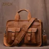 Zrcx Vintage Men Valecase Man Hame Borse Spalla Crazzera Cara Borse in pelle autentica Business Fashion Burptop da 14 pollici 240418