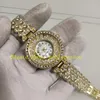 2 Color Authentic Photo Ladies Diamond Watch 33mm Quartz Net Red Rhinestone Mother of Pearl Dial 18K Yellow Gold Women Quicksand Suit Steel Bracelet Ladys Watches