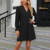 Abiti casual Temperamento elegante per donne 2024 V Nervi a maniche lunghe di colore Solido Vestitidos Summer Para Mujer