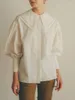 Women's Blouses Neploe Hollow Out Turn Down Collar Button Long Lantern Sleeve White Shirts Japanese All Match Blusa 2024 Office Lady