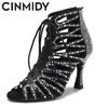 Buty taneczne Cinmidy Boots Women Hollow Out Rhinestone Latin Ballroom Standard impreza sandał wewnętrzny