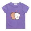 Tees Panda Bear Bubu и Dudu милая футболка детская летняя одежда 100% хлопковые девушки топ -топы мультфильм принт розовый футболка Aneck Anime Boys Рубашка