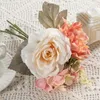 Decorative Flowers 5 Branches Silk Peony Roses Combination Artificial Home Vase Decor Bride Bouquet Wedding Accessories Craft DIY Scrapbook