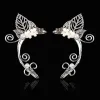 Earrings 1 Pc Chic Elf Ear Cuff Pearl Hollowed Flower Leaf Cosplay Fairy Earring Clips for Women Girls Wedding Earcuff Jewelry