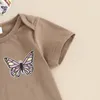 Zestawy odzieży niemowlę dzieci letnie stroje okrągły szyję krótki rękaw Rompers Butterfly nadruk spodni opaski na głowę 3PCS Ubranie Ubrania