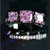Роскошная принцесса Cut 6ct Pink Sapphrie Ring Set Black Gold 925 Серебряное серебряное обручальное обручальное обручальные кольца для женщин мужчин