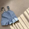 Vestidos de menina 2024 Spring Baby Sleesess Denim Denim Dress Crime Cute Strap Infant Solid Sweet Princess Sling 0-24M