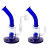 GB050 Blue Glass Water Bong Dab Rig Rökning Pipe Cirka 18 cm Höjd Bubbler Bongs 14mm Female Dome Bowl Quartz Banger Nail 2 Models