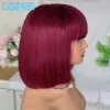 Perucas Lekker 99j Burg vermelho curto bob peruca de cabelo humano para mulheres Remy Brasy Remy Colorido Máquina Full Made Bob 12 polegadas